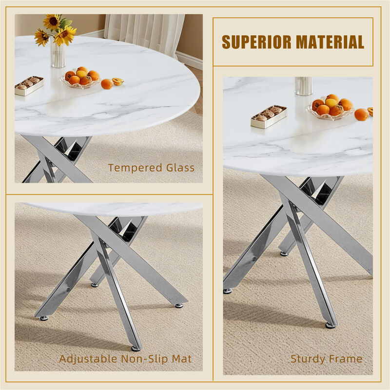 35.43 inches Modern Round Glass Table with Metal Frame image number 4