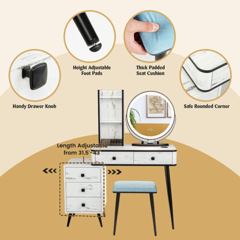 Hivvago Vanity Table Set with 3-Color Lighted Mirror and Cushioned Stool
