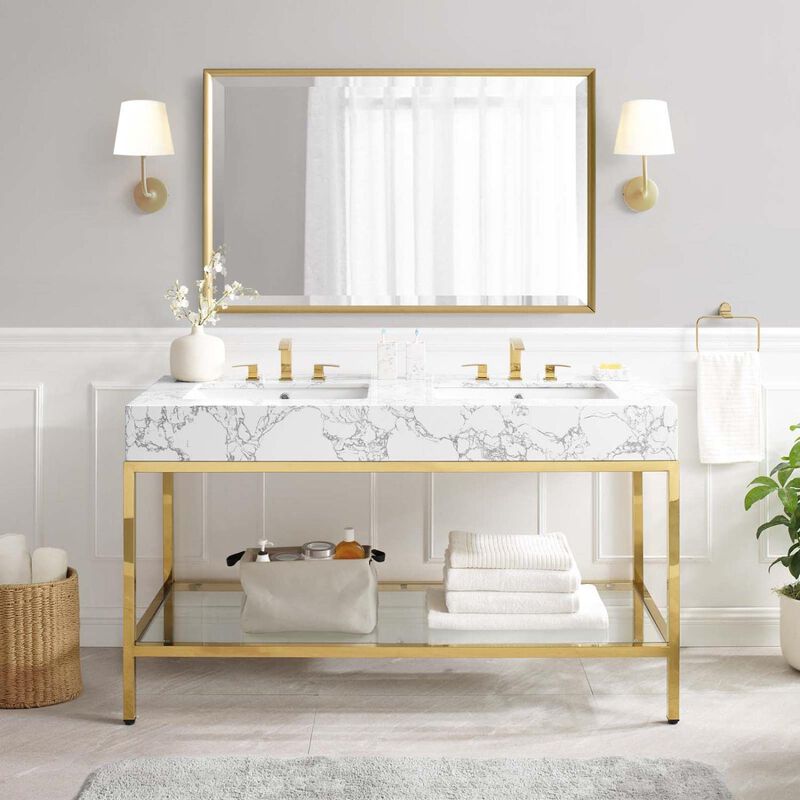 Modway EEI-4001-GLD-WHI Kingsley Bathroom Vanity, 60 Inch, Gold image number 1