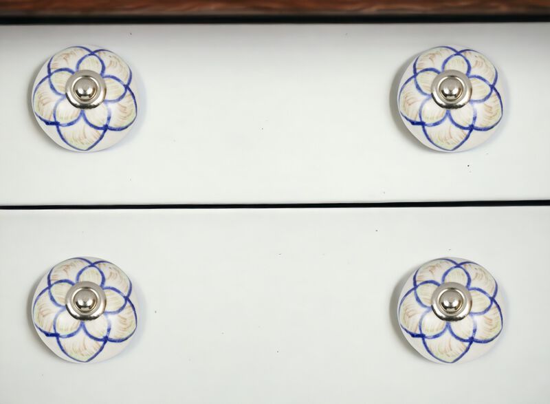 HomeRoots Set of Eight Blue And Cream Ceramic And Metal Drawer Pull Knobs image number 1