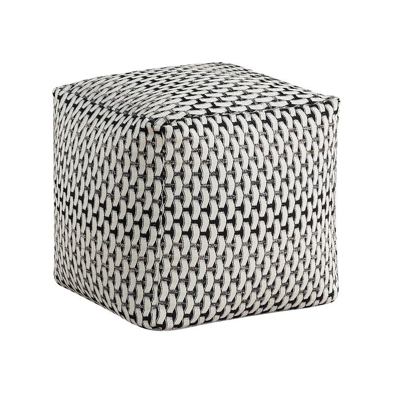 Modern Pouf Ottoman, Black White Basket Woven Jacquard, 16 Inch Square