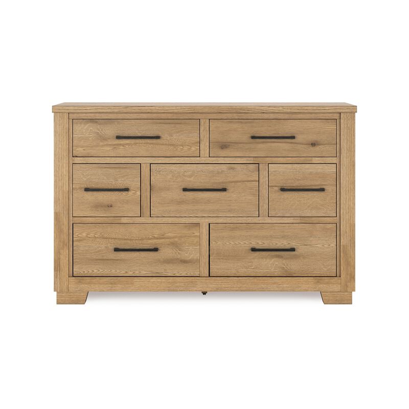 Dani Wide Dresser, 7 Drawer, Rustic Brown Solid Hardwood, 66 Inch  - Benzara