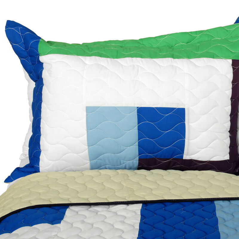 3 Pieces Reversible Geometric Quilt Set with Vermicelli Stitching image number 2
