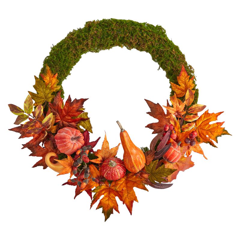 HomPlanti 20" Autumn Pumpkin, Gourd and Fall Maple Leaf Artificial Wreath