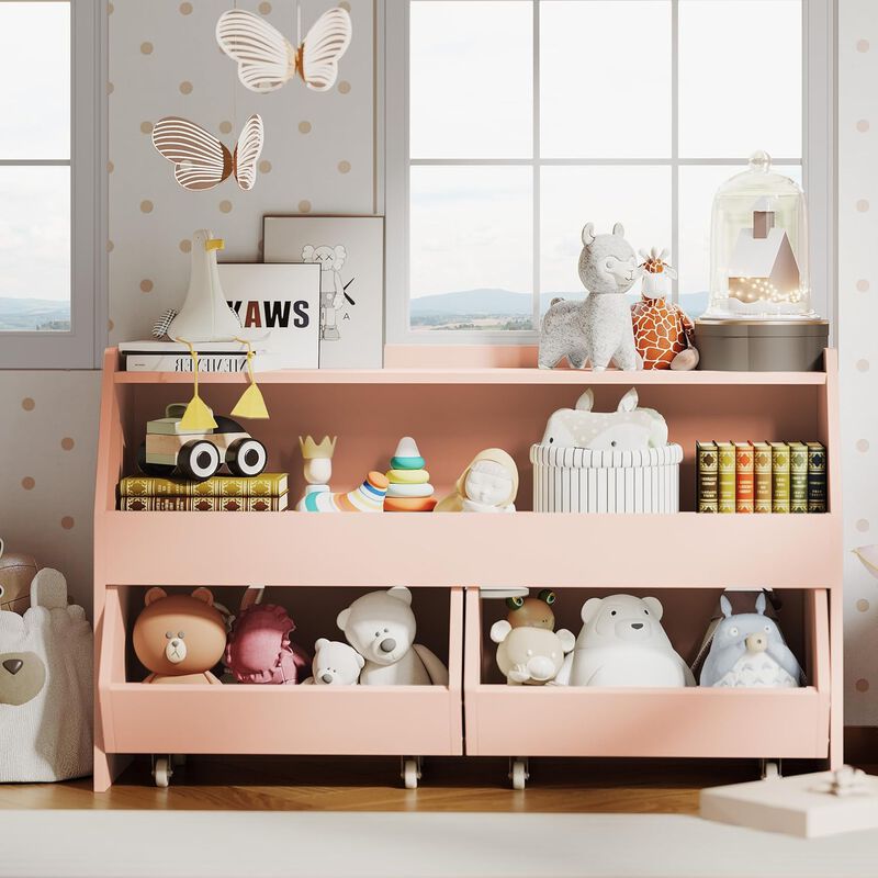 DIYSET Toy Storage Organizer for Kids, Toy Storage Cabinet with Drawers, Toy Shelf with Wheels, Toy Organizer Kids Bookshelf with Storage image number 8
