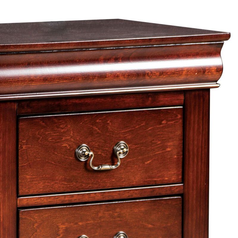 Ryla Nightstand, 2 Drawers, Cherry Brown Solid Wood, Bronze Drop Handles