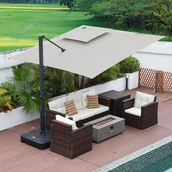 MONDAWE 10ft Patio Double Top Bright Umbrella 360 Rotation Umbrella With Base Stand Included , Beige