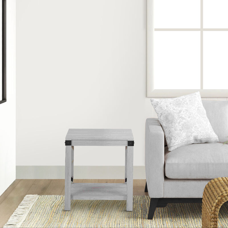 End Table with X Metal Accent and Grain Details, White-Benzara