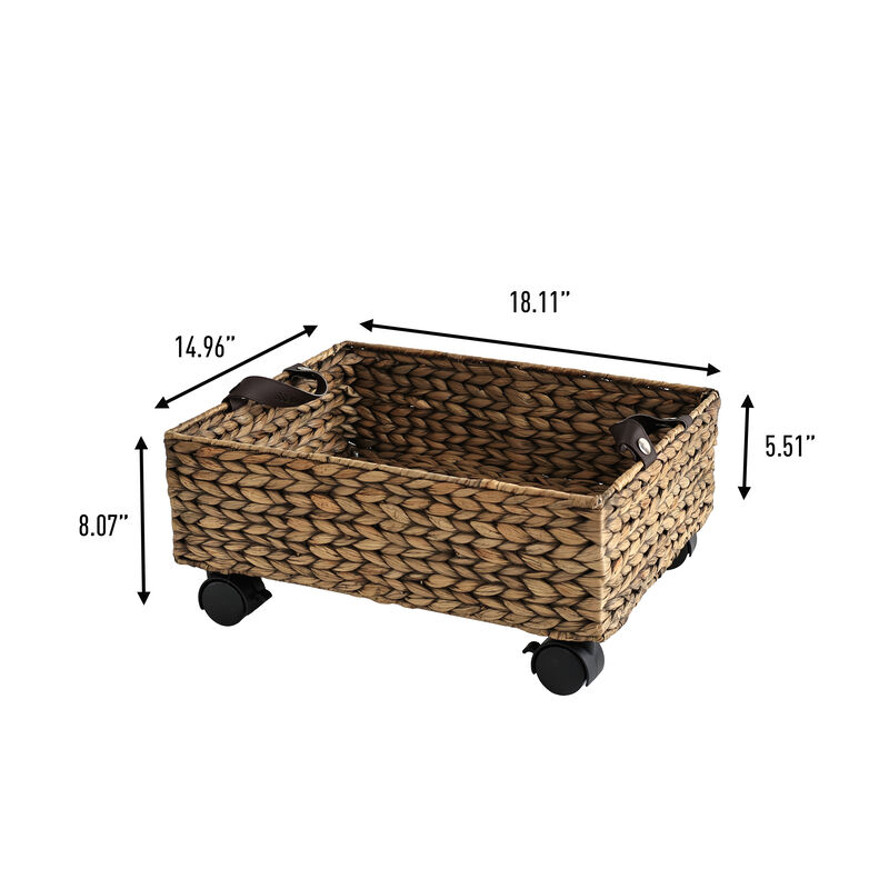 Adaline 18.11" Classic Farmhouse Handwoven Hyacinth Rectangular Underbed Storage Bin with Wheels and Handles