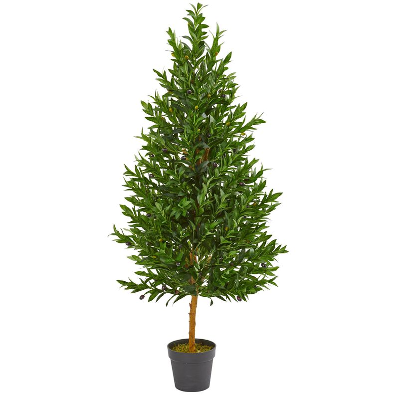 Hivvago 4.5 Feet Olive Cone Topiary Artificial Tree UV Resistant (Indoor/Outdoor)