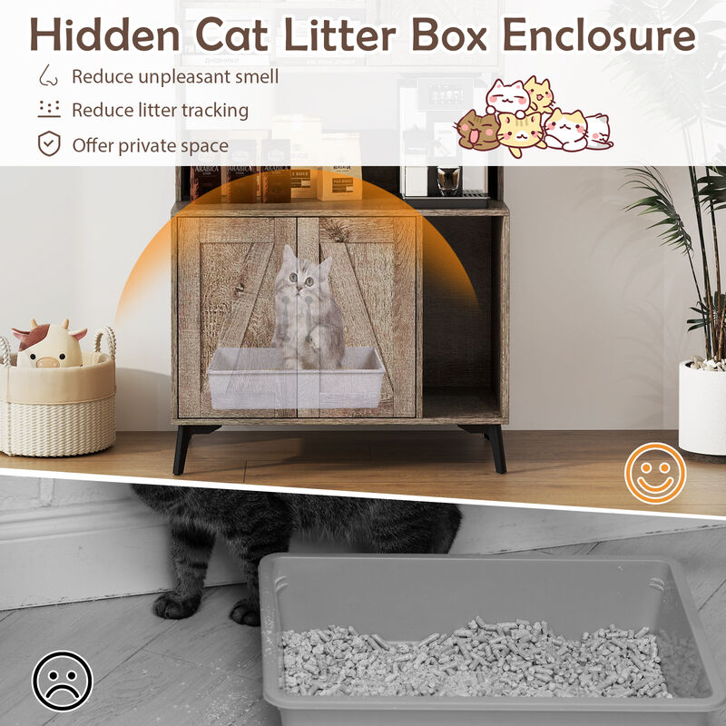2-in-1 Cat Litter Enclosure with Storage Shelves &ndash; Hidden Cabinet for Large Litter Boxes image number 7