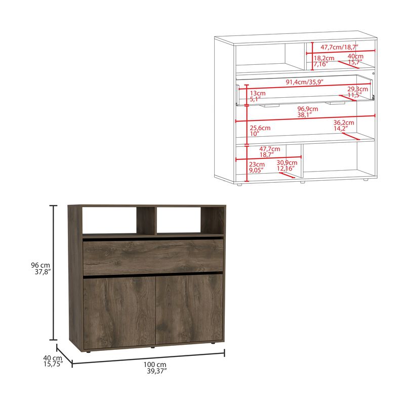 Galanto Dresser, One Drawer, Double Door Cabinet -Dark Brown / Black