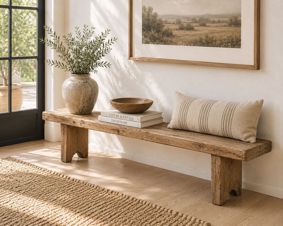 Pine Entryway Bench in Weathered Natural