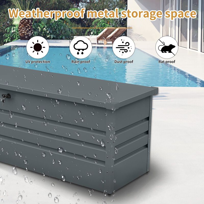 Mondawe 260 Gallon Weather-Resistant Metal Deck Box,Versatile Extra-Long Tabletop Storage Box