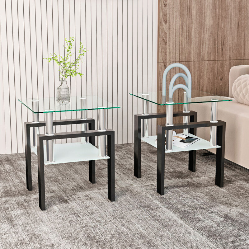Streamdale Modern Tempered Glass Square Coffee Table Set