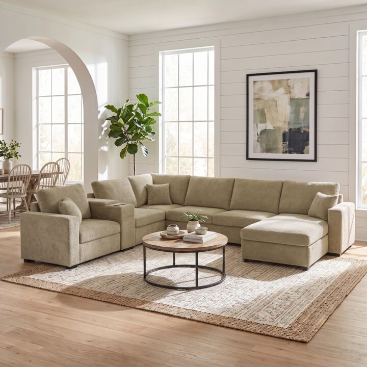 Guftem Modern 5‑Seat U‑Shaped Chenille Sectional Sofa
