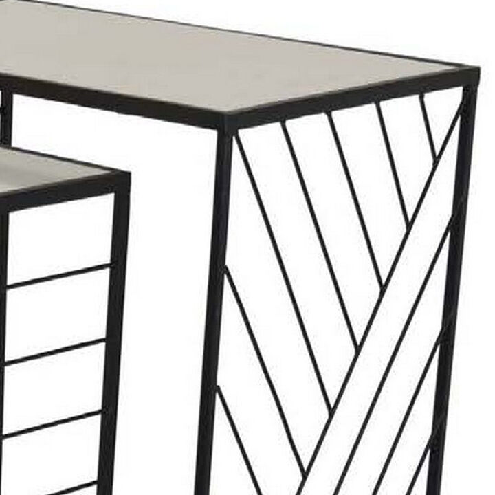 Plant Stand Table Set of 3, Intricate Geometric Pattern, Black Finish - Benzara