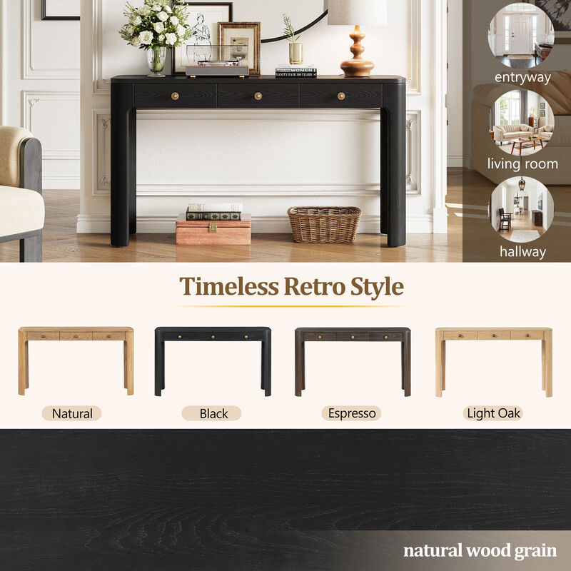 Whisen 52" Rustic Console Table with 3 Drawers, Solid Wood MDF, Sturdy Sofa Table for Entryway Living Room Hallway image number 7