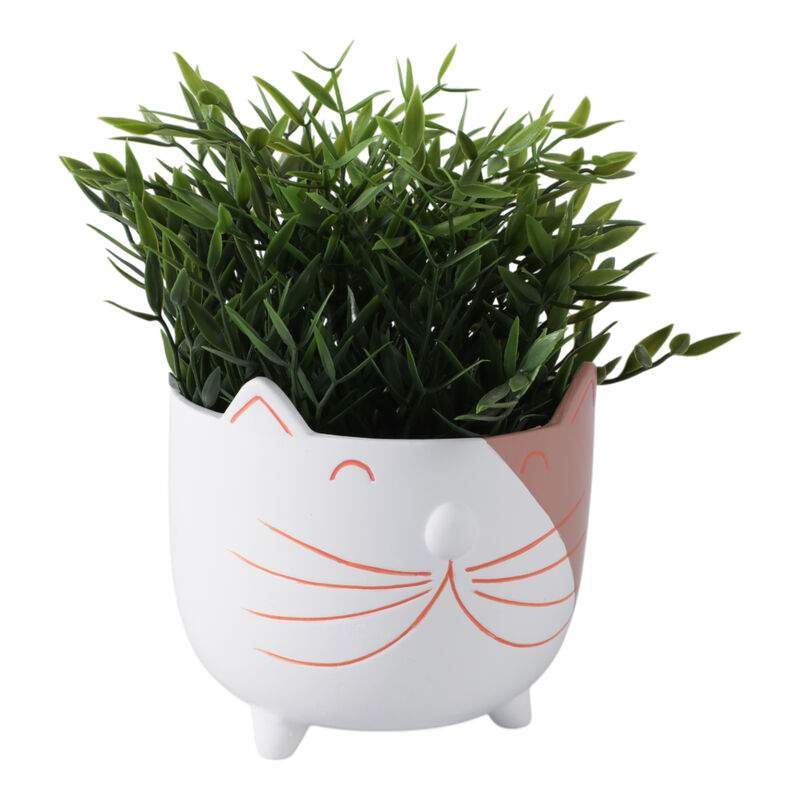 6" Kitty Whiskers Footed Planter, White/tan image number 1