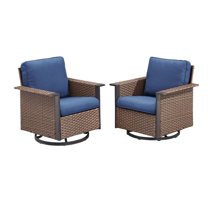 Outdoor 2-Piece Woven Rattan Swivel Rocker Set