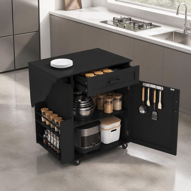 ELEMENT ACE Rolling Drop Leaf Kitchen Island Cart with Storage Drawer Open Side Rack Towel Rack Lockable Wheels for Small Kitchens image number 2