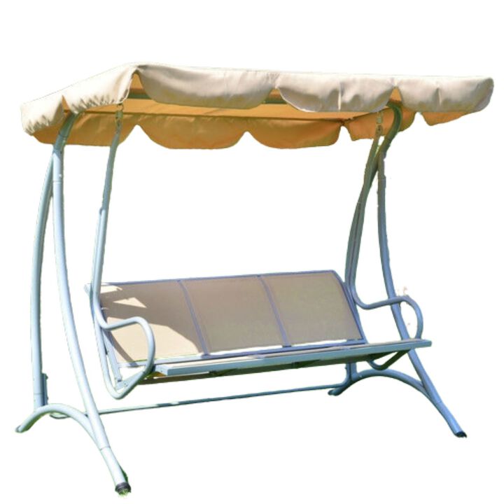 Hivvago Sturdy 3-Person Outdoor Patio Porch Canopy Swing in Sand Color