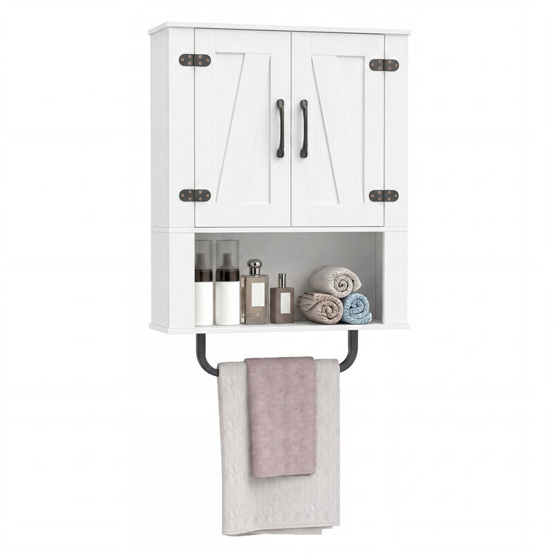 3-Tier Bathroom Wall Cabinet with 2 Barn Doors and Towel Bar image number 3