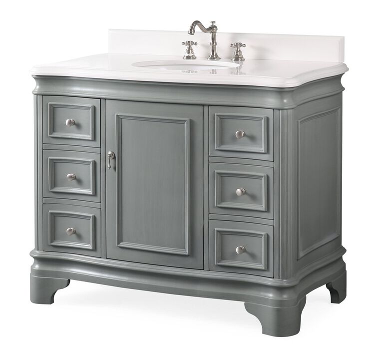 42 Inch Benton Collection Sesto Gray Bathroom Vanity White Quartz Top