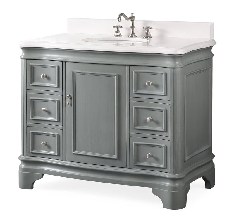 42 Inch Benton Collection Sesto Gray Bathroom Vanity White Quartz Top image number 1