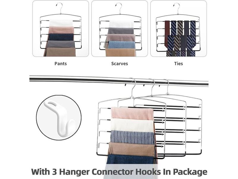3-Pack Pants Hangers | Stainless Steel Non-Slip Space Saving Closet Organizer image number 1