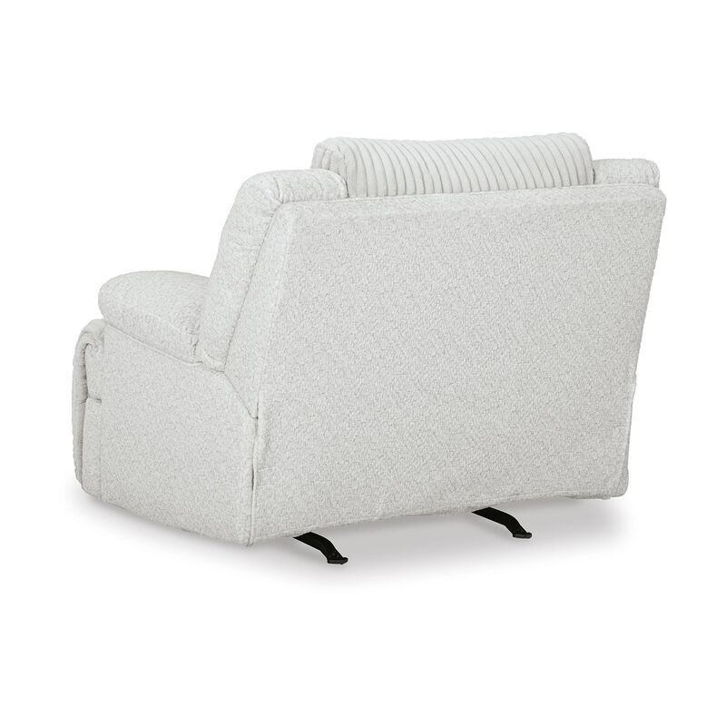 Vincent Manual Rocker Recliner Chair, White Corduroy, Pillow Arms - Benzara
