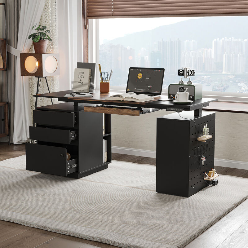 FUFU&GAGA Smart Adjustable Standing Desk with Fingerprint Lock, Height Memory, and Multi-Functional Storage, (24.3" W x 86.6" H x 11.8" D), Black