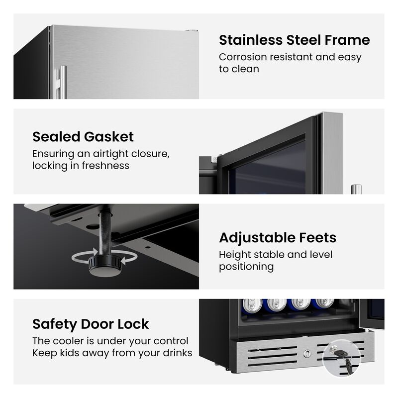 15 inch Beverage Refrigerator, 100 Cans Beverage Fridge , Stainless Steel Indoor/Outdoor Refrigerator image number 9