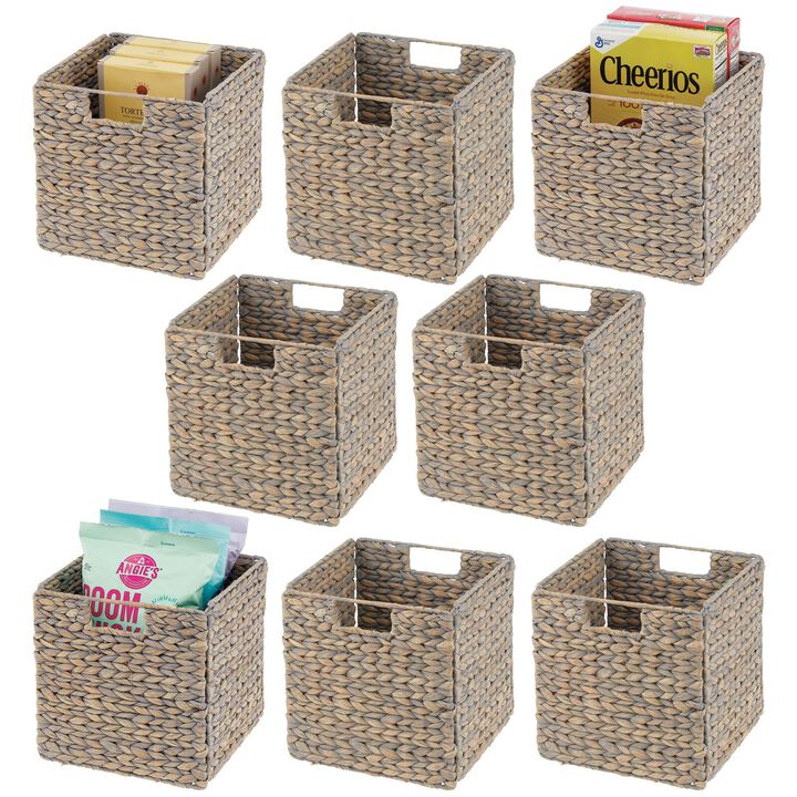 mDesign Woven Hyacinth Kitchen Storage Organizer Basket Bin, 8 Pack, Brown Wash