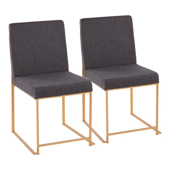 LumiSource Gold Steel, Charcoal Fabric High Back Fuji Dining Chair - Set of 2