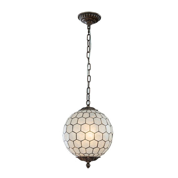 1-Light 12'' Antique Bronze French Vintage Coastal  Glam Chandelier With Natural CAPIZ SHELL Globe Lantern Hanging Light For Living Room Bedroom
