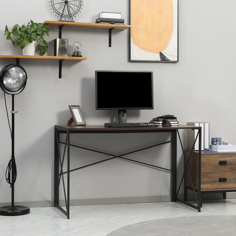 Brown Home Office: 47.25" Folding Computer Desk with Metal Frame