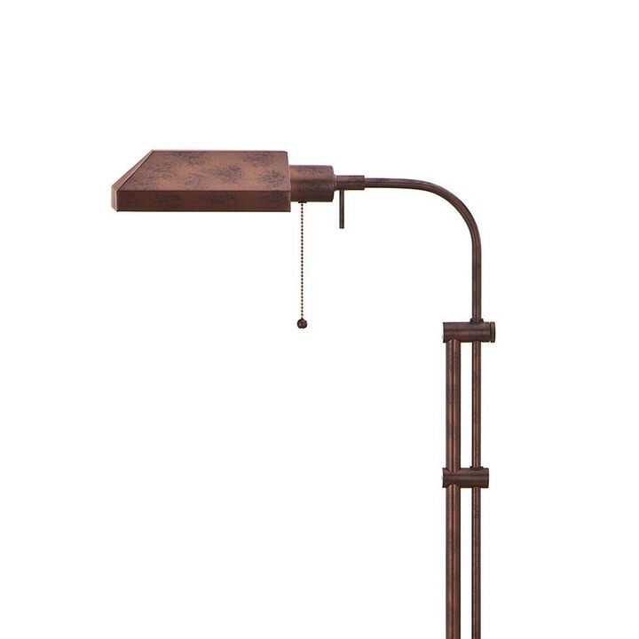 Metal Rectangular Floor Lamp with Adjustable Pole, Bronze - Benzara