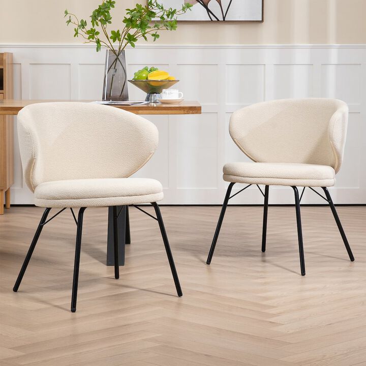 Glamour Home Set of 2 Barclay White Fabric Dining Chair with Black Iron Legs