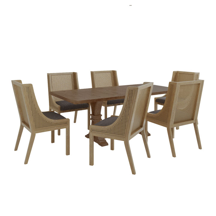 Christopher Knight Home Silvaris Fabric Upholstered Wood and Cane 7 Piece Expandable Dining Set