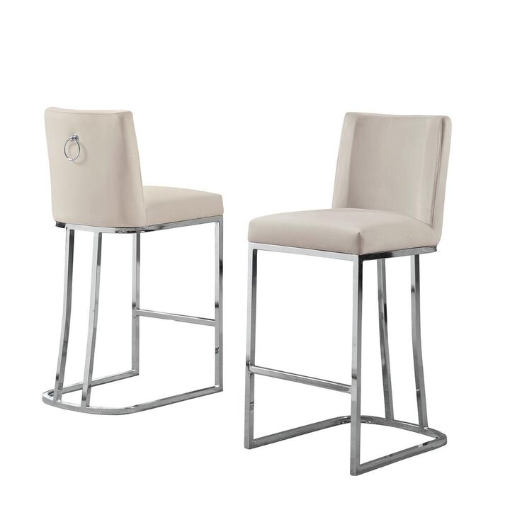 Best Quality Furniture 24 Velvet Counter Stool, Beige, Chrome Base (Set of 2)