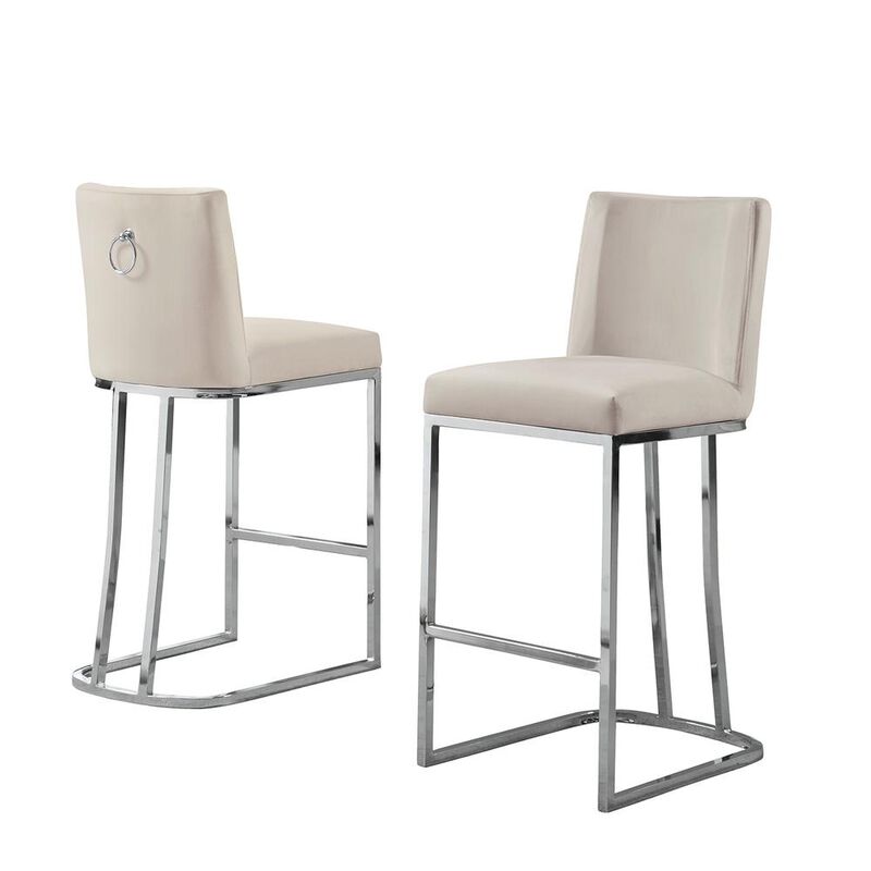 Best Quality Furniture 24 Velvet Counter Stool, Beige, Chrome Base (Set of 2)