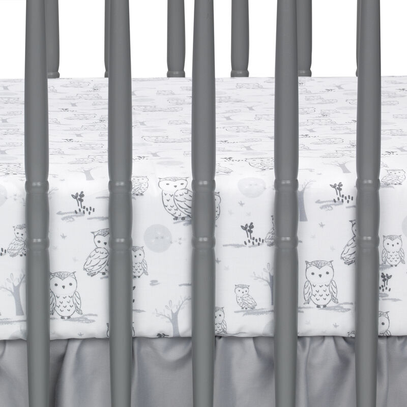 Lambs & Ivy Luna White/Gray Celestial Owl 4-Piece Nursery Baby Crib Bedding Set