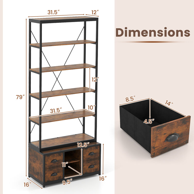 8-Tier Bookshelf with Fabric Drawers and Sturdy Metal Frame – Organizer for Living Room