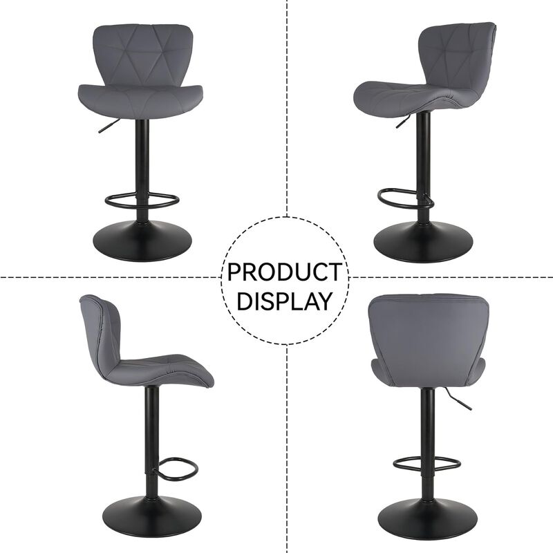 Faux Leather Swivel Bar Stools Set of 2, Adjustable Counter Height Kitchen Chairs, Iron Frame High Backrest 360&deg; Barstools for Kitchen Counter, Outdoor image number 5
