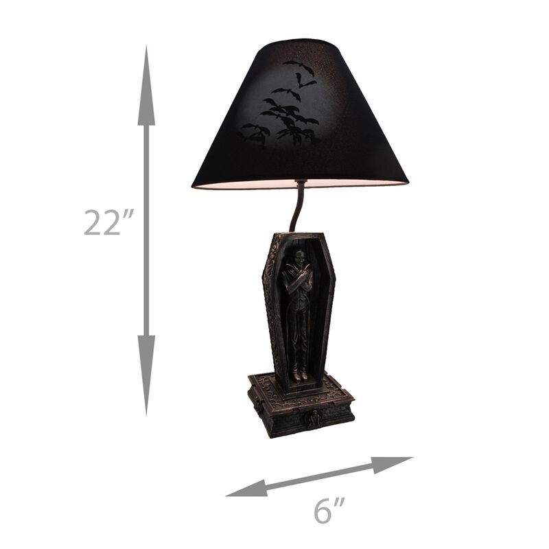 Dark Dawning Vampire In The Coffin Black Table Lamp And Fabric Shade image number 2