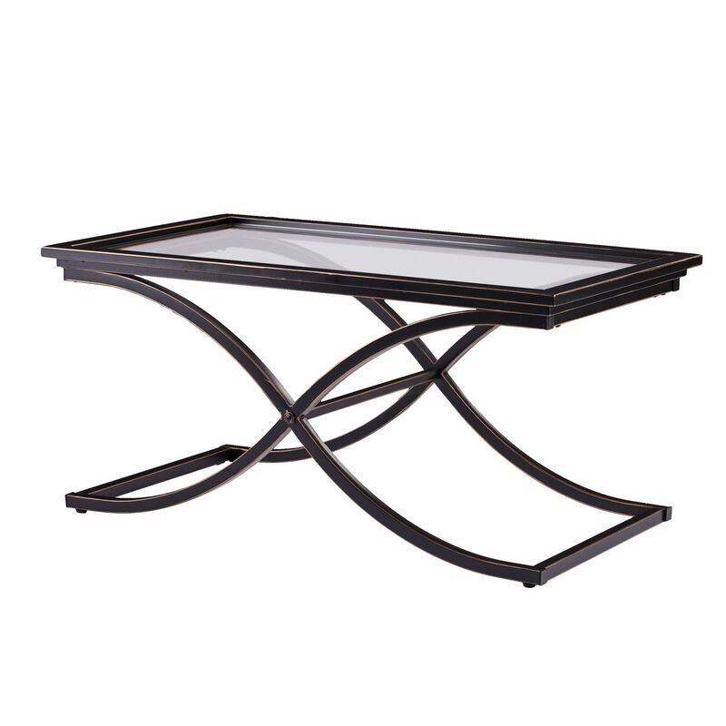 Homezia 42" Black Glass And Metal Rectangular Coffee Table image number 5
