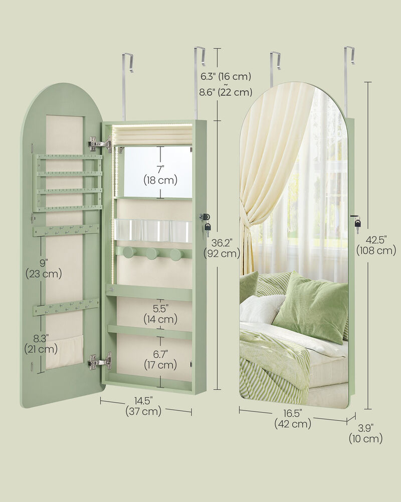 Door Mounted Wide Jewelry Cabinet with LED Lights Storage Mirror image number 2