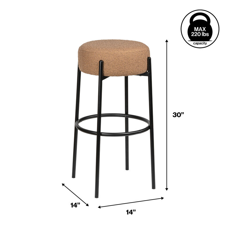 Paola Modern Minimalist Round Backless Metal/Bouclé Cushioned Bar Stool