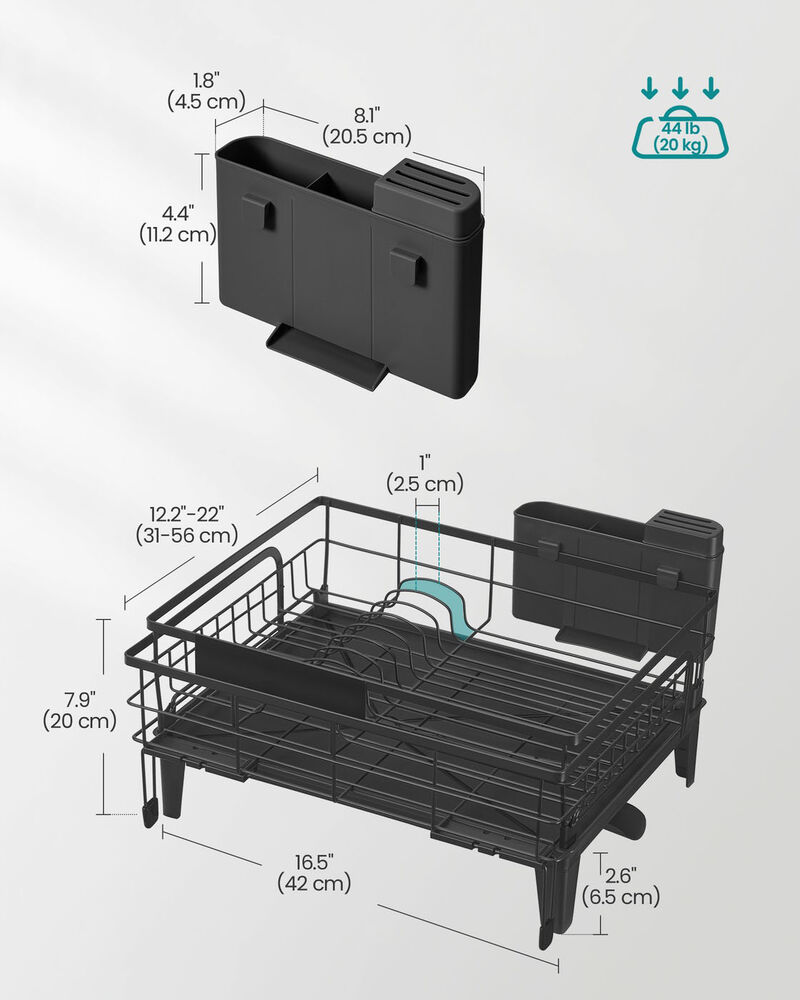 Kitchen Dish Rack with Drainboard and Extendable Spout Black image number 2